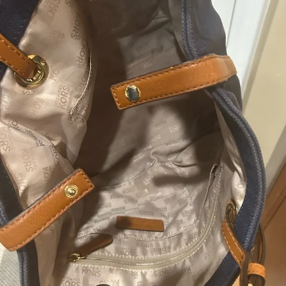 MICHAEL KORS MK JET SET CANVAS LEATHER TOTE PURSE NAVY GRAB HANDBAG - Picture 7 of 10